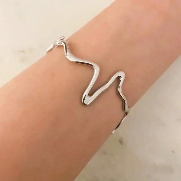 925 Sterling Silver Cuff Bracelet Unique Asymmetric Bracelet Geometric Bracelet - Picture 1 of 6